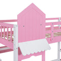 Twin Over Twin Castle Style Bunk Bed With 2 Drawers 3 Shelves And Slide Pink Pink Solid Wood