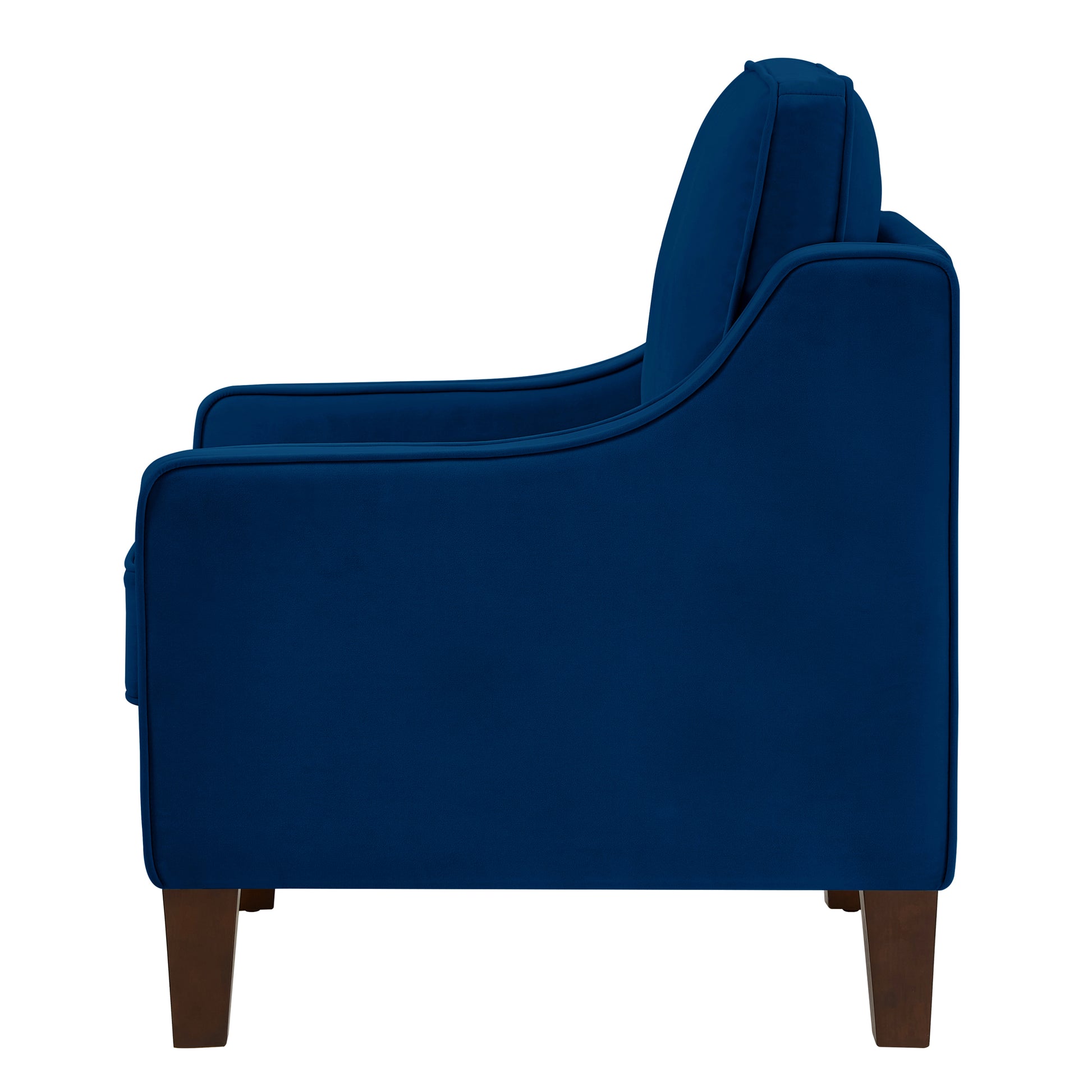 Modern Armchair, Living Room Single Seat Sofa Chair With Wooden Legs, Upholstered Velvet Accent Chair For Living Room, Bedroom,Navy Navy Espresso Velvet Wood Primary Living Space Medium Soft Cushion Back American Design Rubberwood Square Arms Foam Velvet