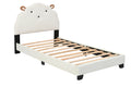 Upholstered Twin Size Platform Bed For Kids, Wooden Bed Frame With Slatted Bed Base, No Box Spring Needed, Cute Bed Frame With Sheep Design Headboard For Girls Boys Teens, White Box Spring Not Required Twin White Wood Kids Faux Leather Acacia Wood