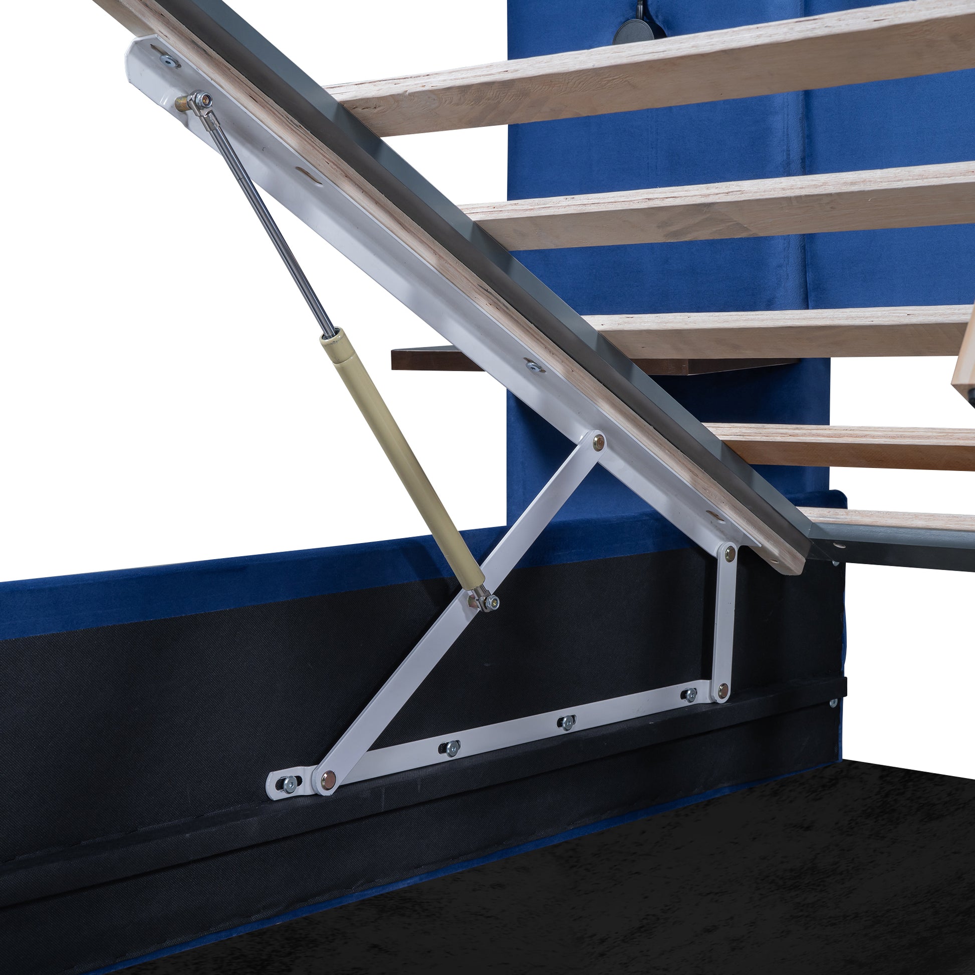 Full Size Storage Upholstered Hydraulic Platform Bed With 2 Shelves, 2 Lights And Usb, Blue Box Spring Not Required Full Blue Wood Bedroom Bed Frame Velvet Upholstered