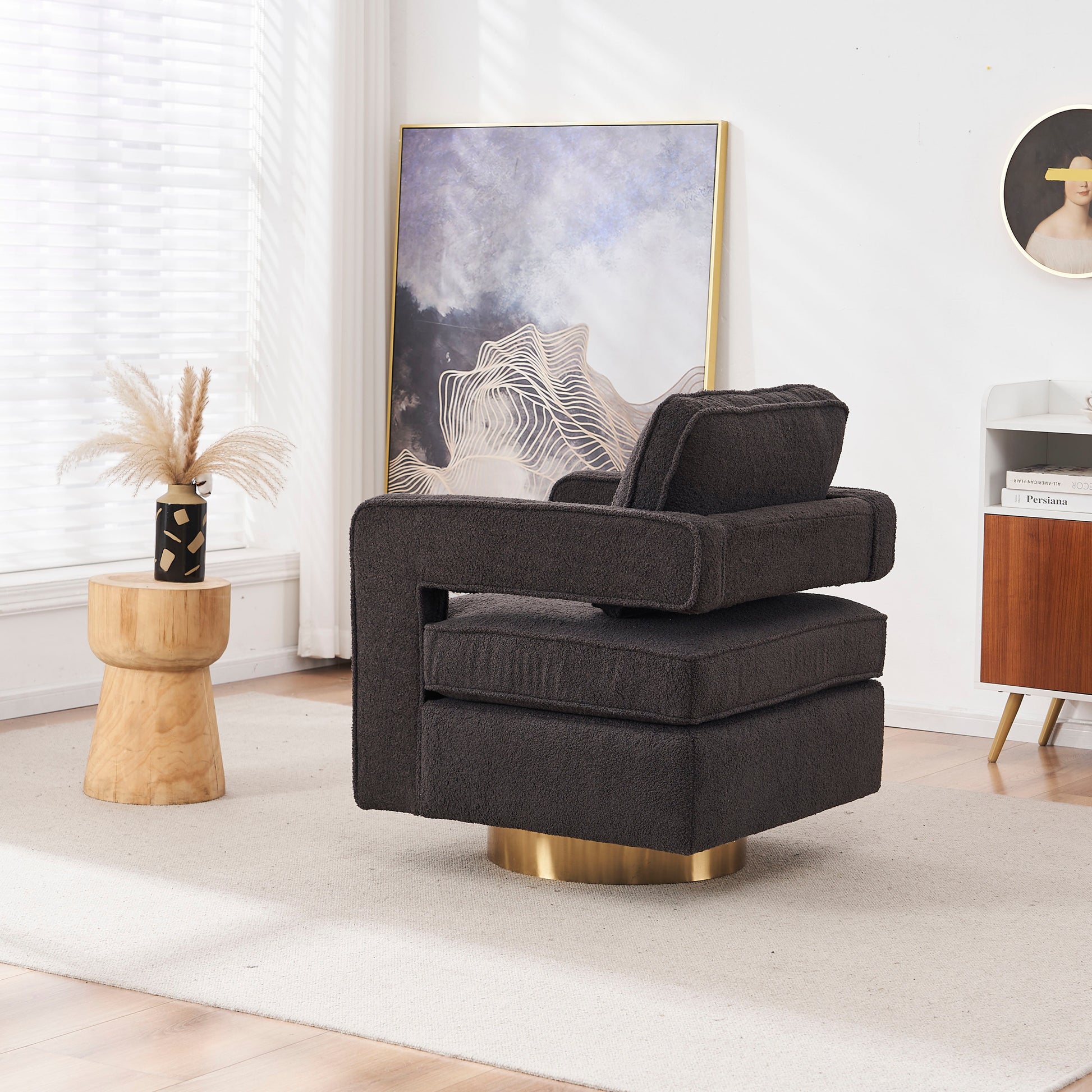 Swivel Barrel Chair For Living Room,360 Degree Swivel Club Modern Accent Single Sofa Chair, Small Leisure Arm Chair For Nursery, Hotel, Bedroom, Office Grey Primary Living Space Modern Faux Fur