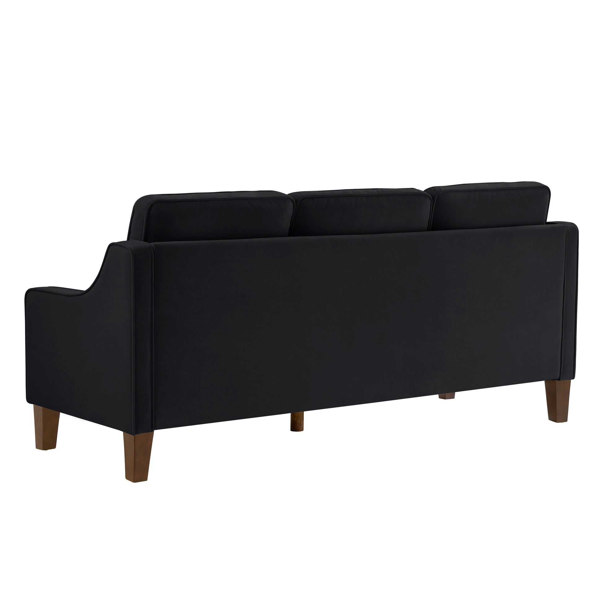 Modern 3 Person Seat Sofa Couch With Scooped Armrest Wood Legs,Upholstered Velvet 3 Seat Sofa With Removable Cushions For Livingroom Bedroom,Black Black Espresso Velvet Wood Primary Living Space Medium Soft Cushion Back American Design Rubberwood Square
