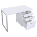 White 3 Drawer Reversible Office Desk White White Writting Desk Office Contemporary,Modern Rectangular Drawers Desk Wood Sled