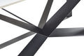 Sleek Black Sandstone Dining Table With Glossy Snow Mountain Stone Top And Carbon Steel Base Load Capacity 91.5 Kg White Carbon Steel