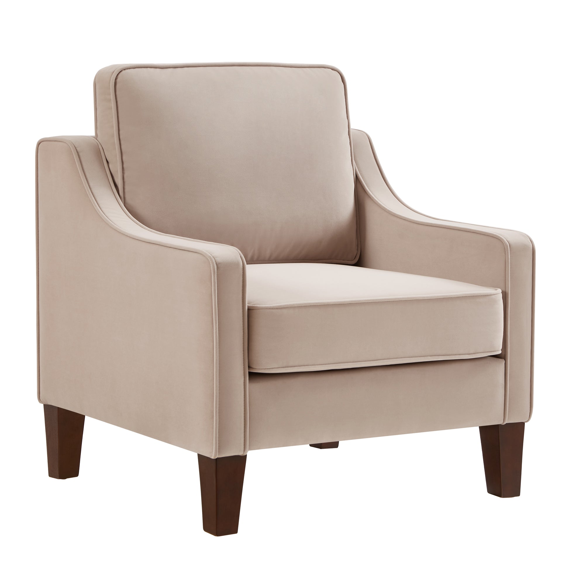 Modern Armchair, Living Room Single Seat Sofa Chair With Wooden Legs, Upholstered Velvet Accent Chair For Living Room, Bedroom,Taupe Taupe Espresso Velvet Wood Primary Living Space Medium Soft Cushion Back American Design Rubberwood Square Arms Foam