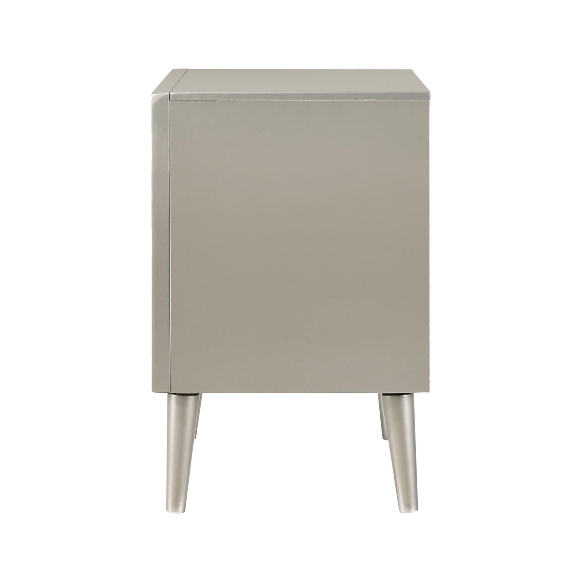 Metallic Sterling 2 Drawer Nightstand Silver Gray 2 Drawers Bedroom Drawer Storage Glam Rubberwood Felt Lined Drawers Wood