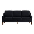 Modern 3 Person Seat Sofa Couch With Scooped Armrest Wood Legs,Upholstered Velvet 3 Seat Sofa With Removable Cushions For Livingroom Bedroom,Black Black Espresso Velvet Wood Primary Living Space Medium Soft Cushion Back American Design Rubberwood Square