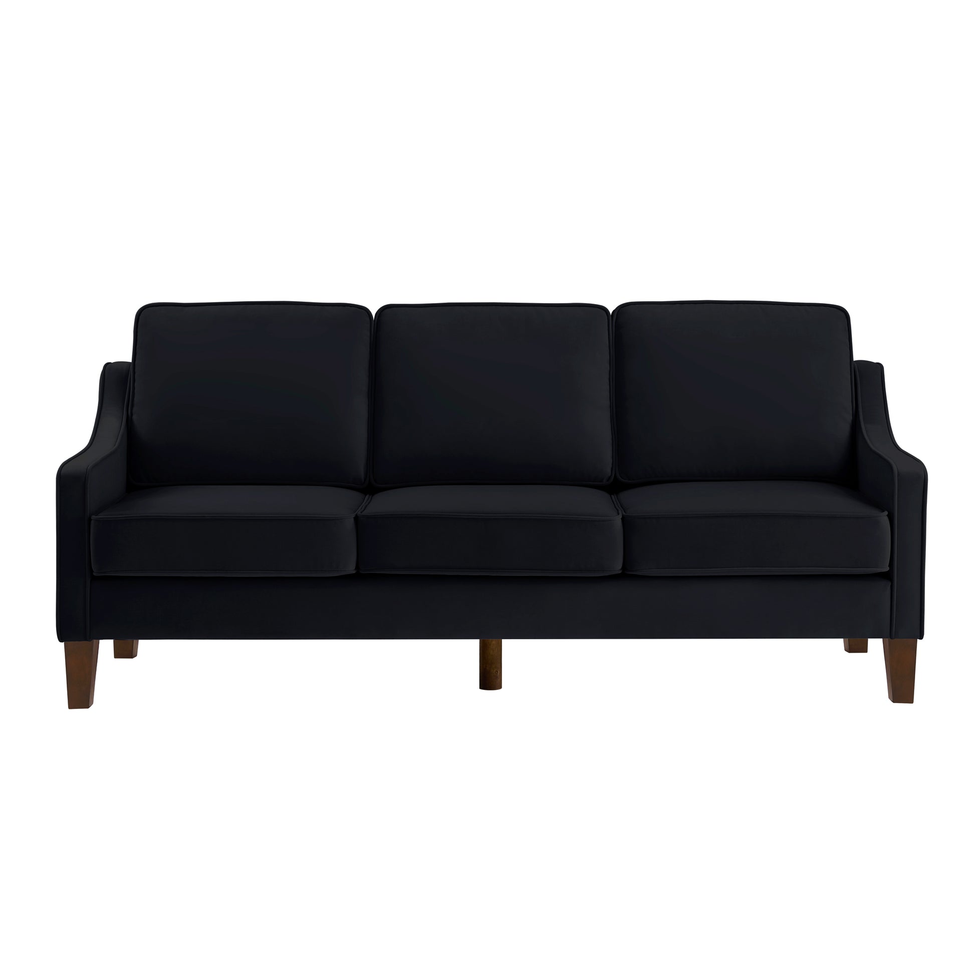 Modern 3 Person Seat Sofa Couch With Scooped Armrest Wood Legs,Upholstered Velvet 3 Seat Sofa With Removable Cushions For Livingroom Bedroom,Black Black Espresso Velvet Wood Primary Living Space Medium Soft Cushion Back American Design Rubberwood Square
