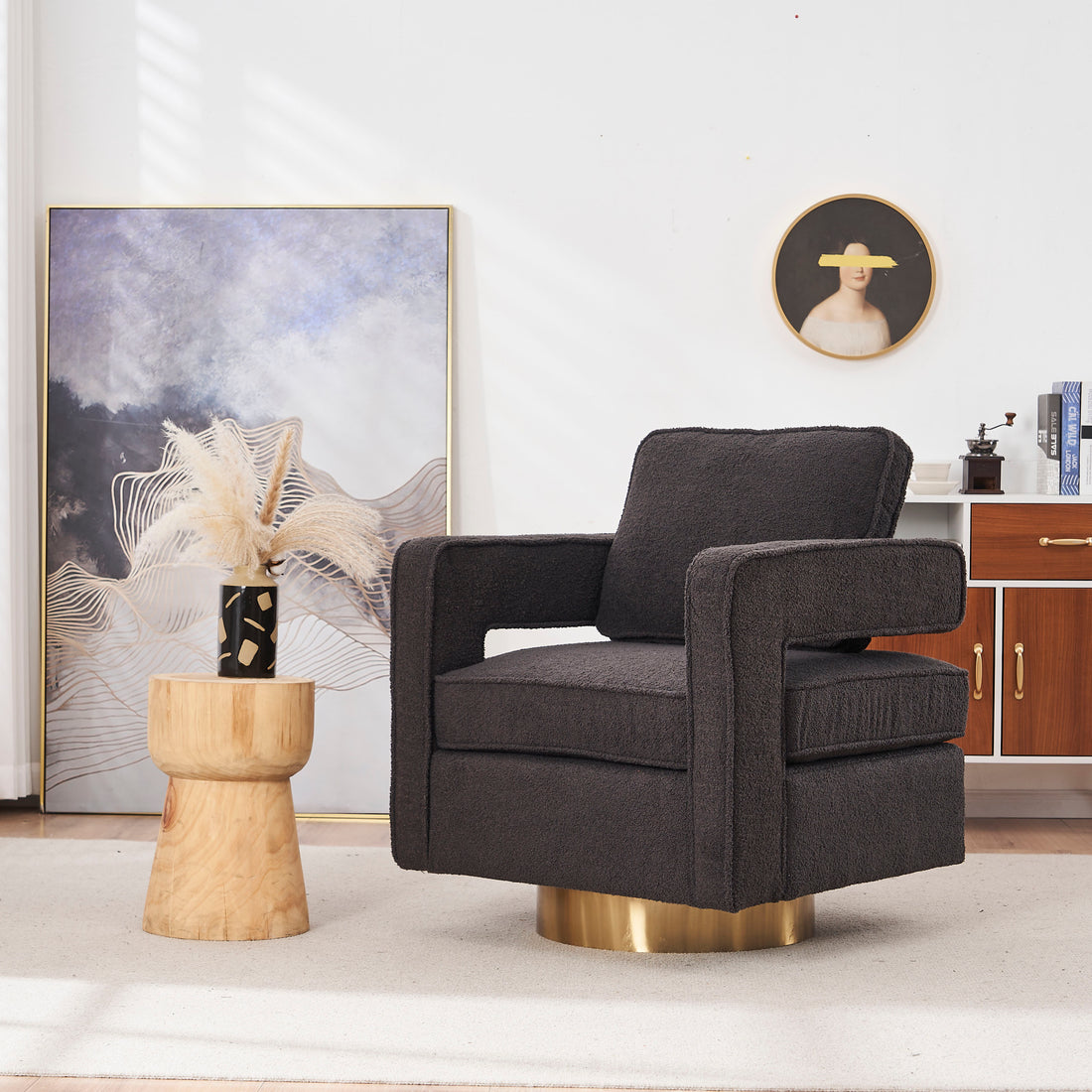 Swivel Barrel Chair For Living Room,360 Degree Swivel Club Modern Accent Single Sofa Chair, Small Leisure Arm Chair For Nursery, Hotel, Bedroom, Office Grey Primary Living Space Modern Faux Fur