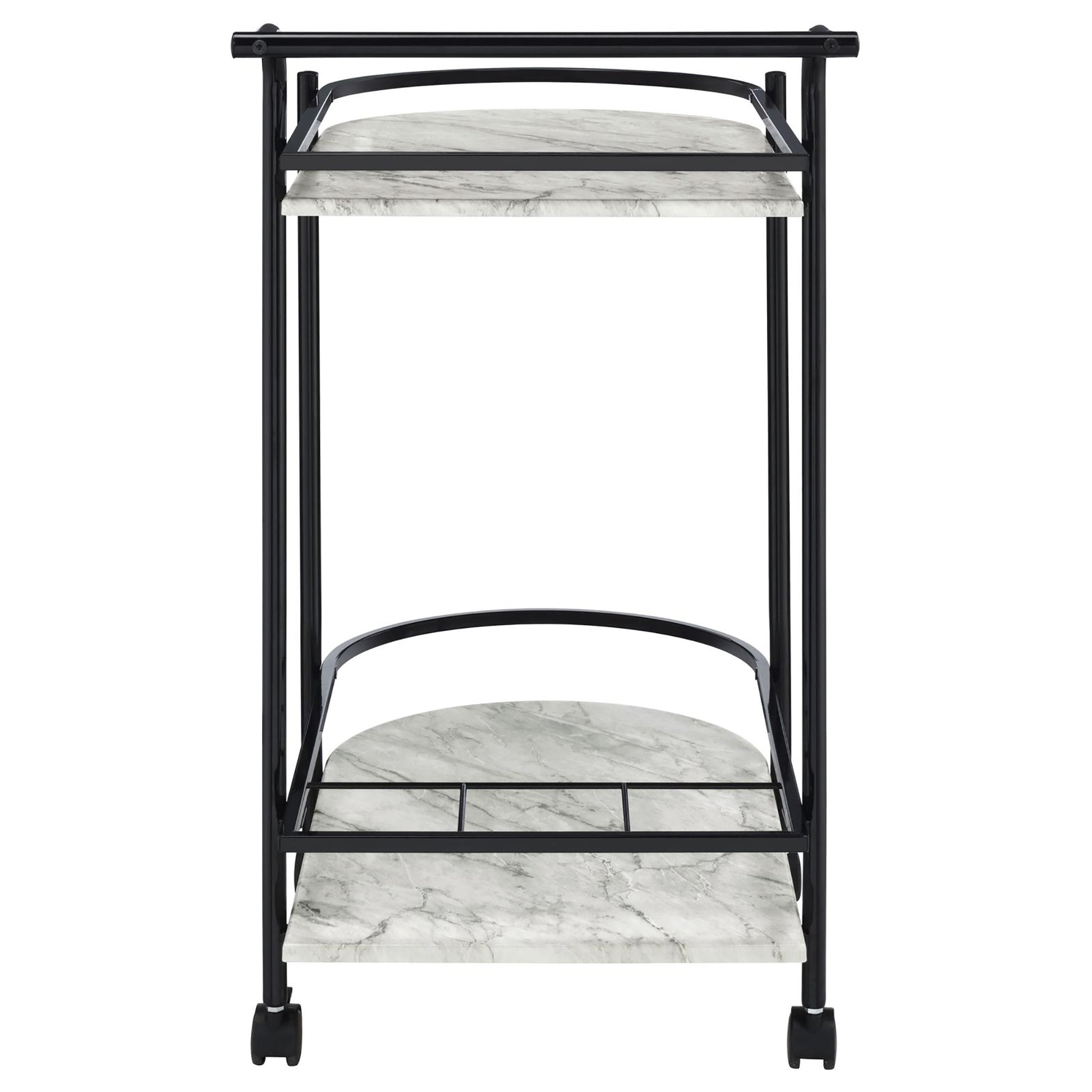 Black And Faux White Marble Serving Cart With Wine Rack Black Gray Dining Room Contemporary,Modern Kitchen Carts Metal Small Less Than 40In