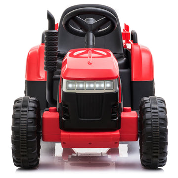 12V Kids Ride On Tractor With Trailer, Battery Powered Electric Car W Music, Usb, Music, Led Lights, Vehicle Toy For 3 To 6 Ages, Red Red Polypropylene