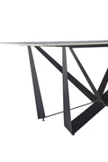 Sleek Black Sandstone Dining Table With Glossy Snow Mountain Stone Top And Carbon Steel Base Load Capacity 91.5 Kg White Carbon Steel