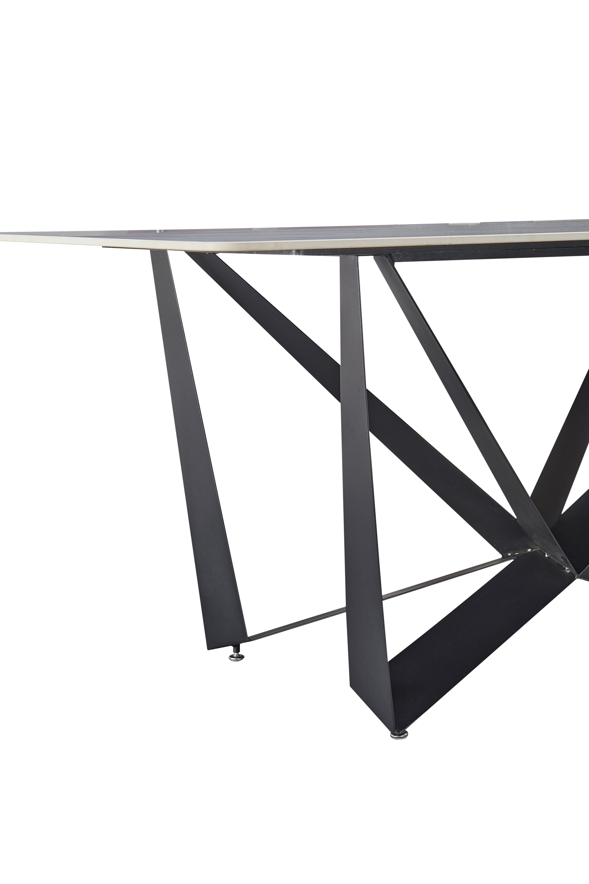 Sleek Black Sandstone Dining Table With Glossy Snow Mountain Stone Top And Carbon Steel Base Load Capacity 94.5 Kg Excluding Chairs White Carbon Steel
