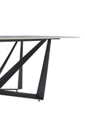 Sleek Black Sandstone Dining Table With Glossy Snow Mountain Stone Top And Carbon Steel Base Load Capacity 91.5 Kg White Carbon Steel