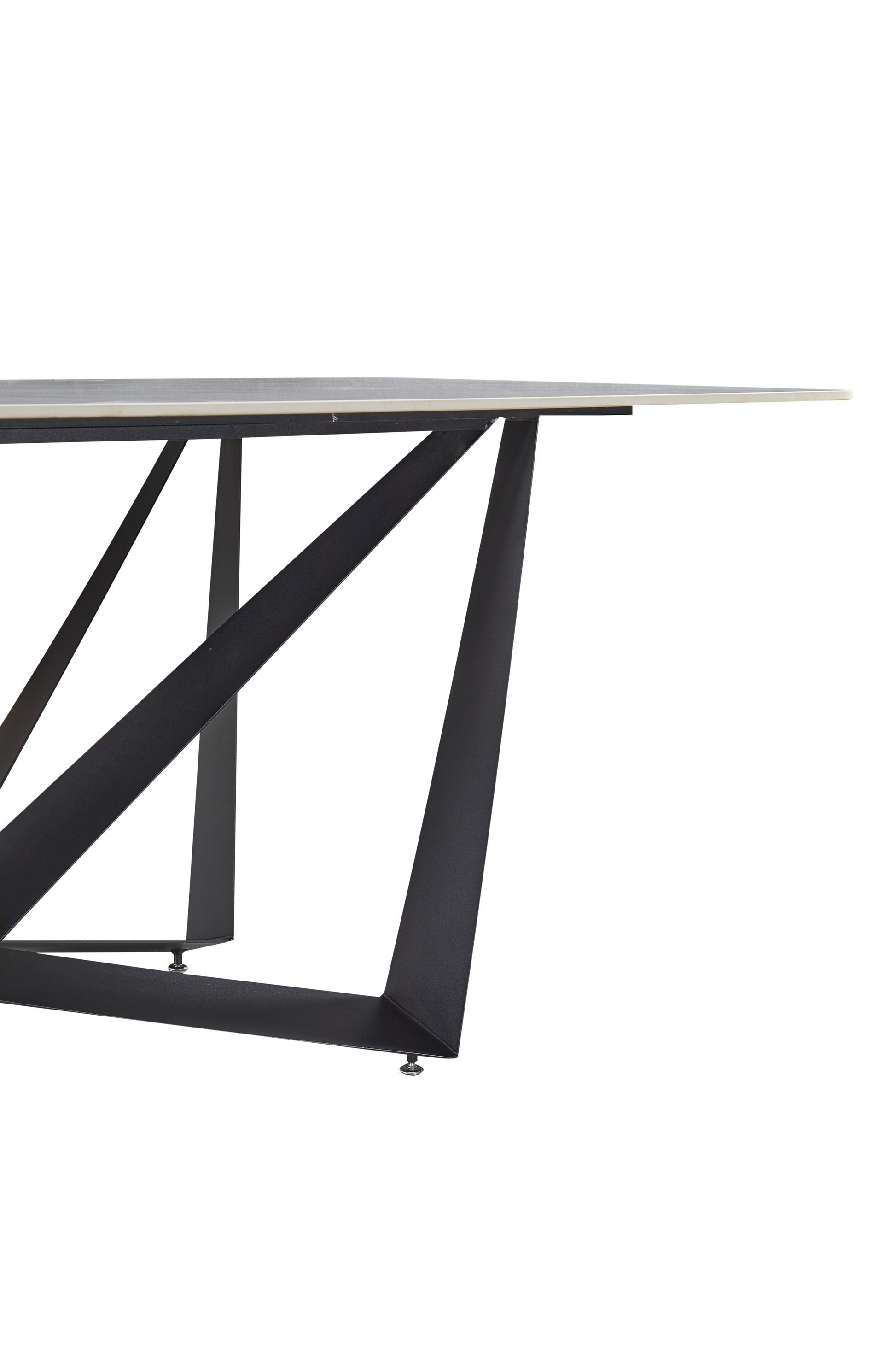 Sleek Black Sandstone Dining Table With Glossy Snow Mountain Stone Top And Carbon Steel Base Load Capacity 94.5 Kg Excluding Chairs White Carbon Steel