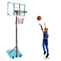 Portable Basketball Goal System With Stable Base And Wheels, Use For Indoor Outdoor Teenagers Youth Height Adjustable 5.6 To 7Ft Basketball Hoop 28 Inch Backboard Blue Sporty Iron