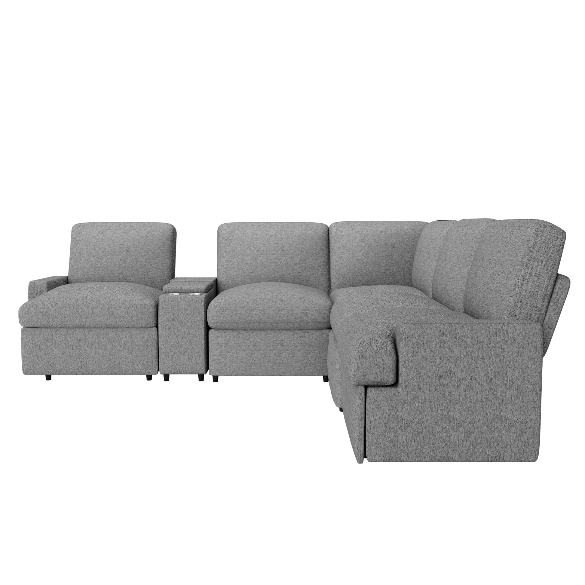 104'' Power Recliner Corner Sofa Home Theater Reclining Sofa Sectional Couches With Storage Box, Cup Holders, Usb Ports And Power Socket For Living Room, Grey Grey Foam Linen 4 Seat