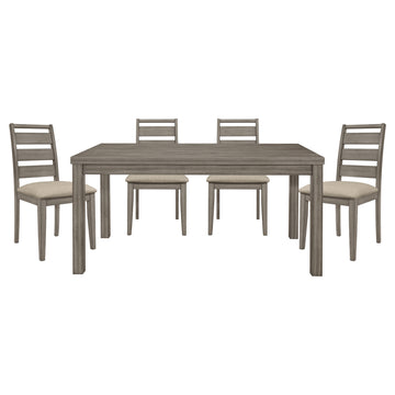 Weathered Gray Finish Rustic Style Dining Set 5Pc Table And 4 Side Chairs Set Padded Seat Transitional Wooden Furniture Wood Gray Seats 4 Wood Dining Room Rustic,Transitional 4 Leg Rectangular Dining Table With Chair Wood