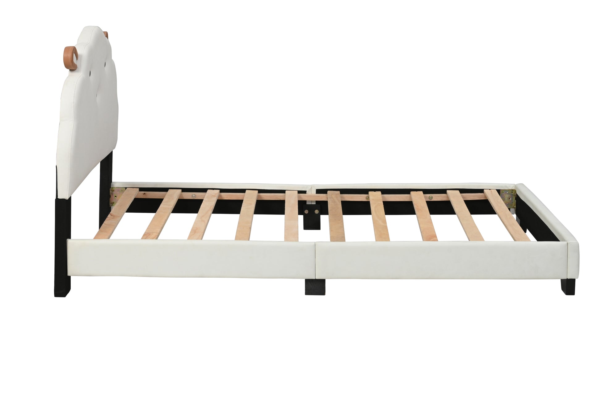 Upholstered Twin Size Platform Bed For Kids, Wooden Bed Frame With Slatted Bed Base, No Box Spring Needed, Cute Bed Frame With Sheep Design Headboard For Girls Boys Teens, White Box Spring Not Required Twin White Wood Kids Faux Leather Acacia Wood