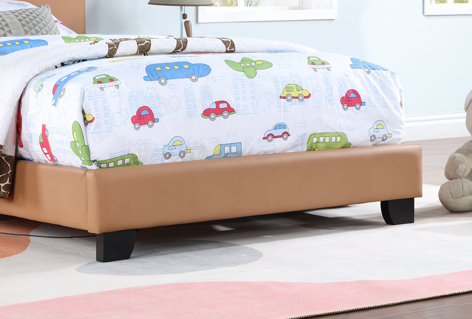 Upholstered Twin Size Platform Bed For Kids, Wooden Bed Frame With Slatted Bed Base, No Box Spring Needed, Cute Bed Frame With Bear Design Headboard For Girls Boys Teens, Brown Box Spring Not Required Twin Brown Wood Kids Faux Leather Acacia Wood