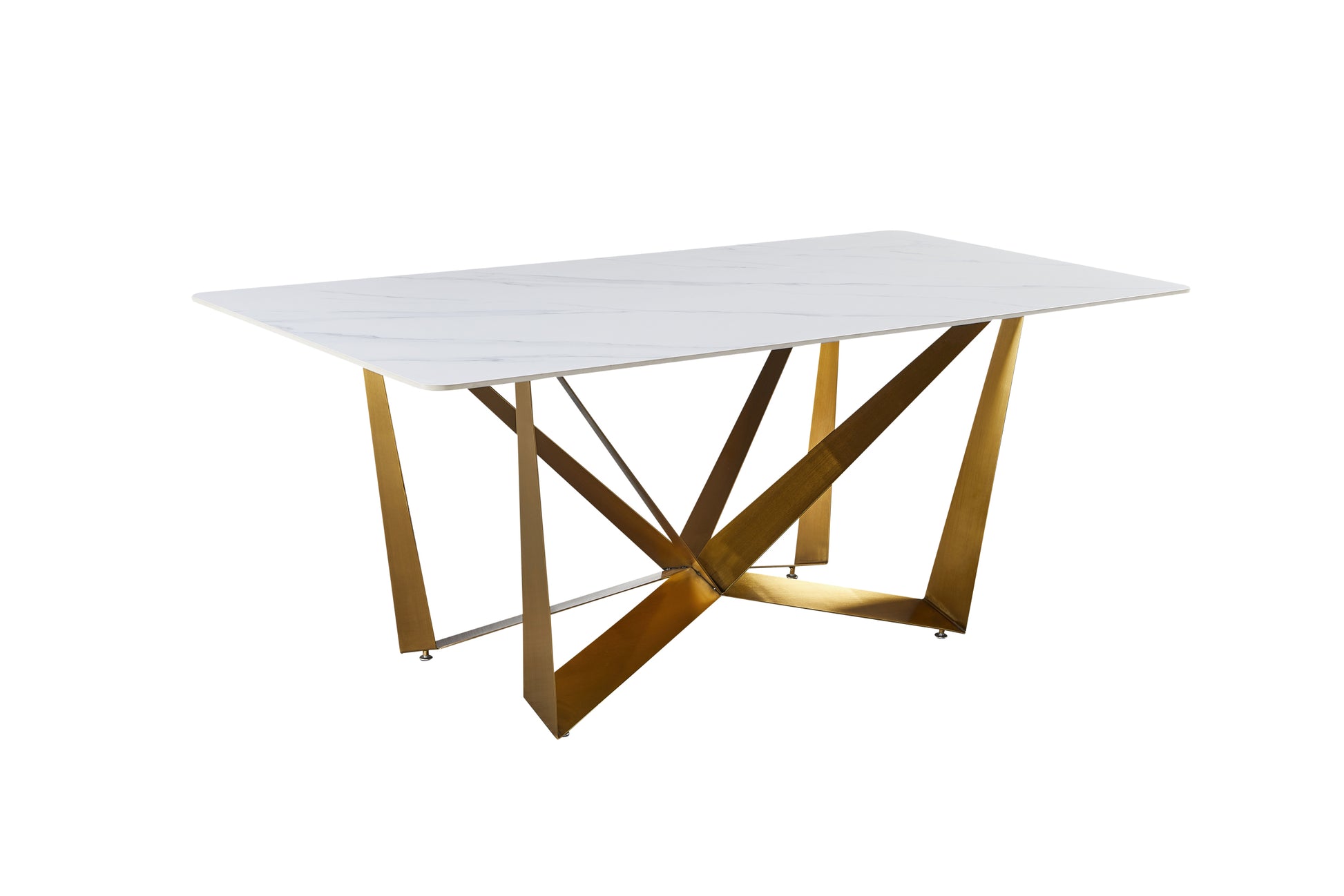Titanium Gold Stainless Steel Dining Table With Polished Snow Mountain Stone Surface Supports Up To 94.5 Kg Excluding Chairs White Stainless Steel