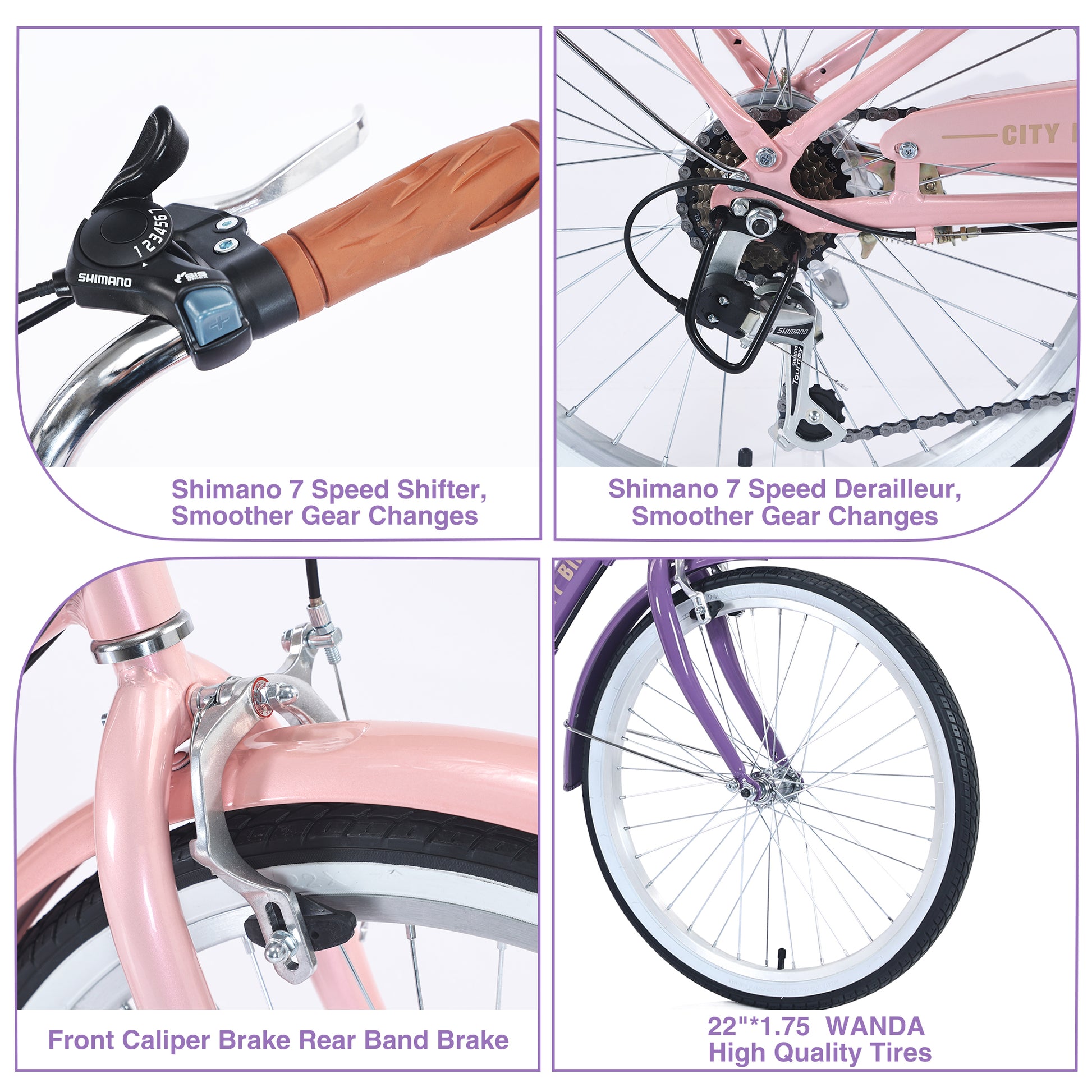 7 Speed, Steel Frame,Multiple Colors 22 Inch Girls Bicycle Cycling Purple Garden & Outdoor Aluminium Alloy