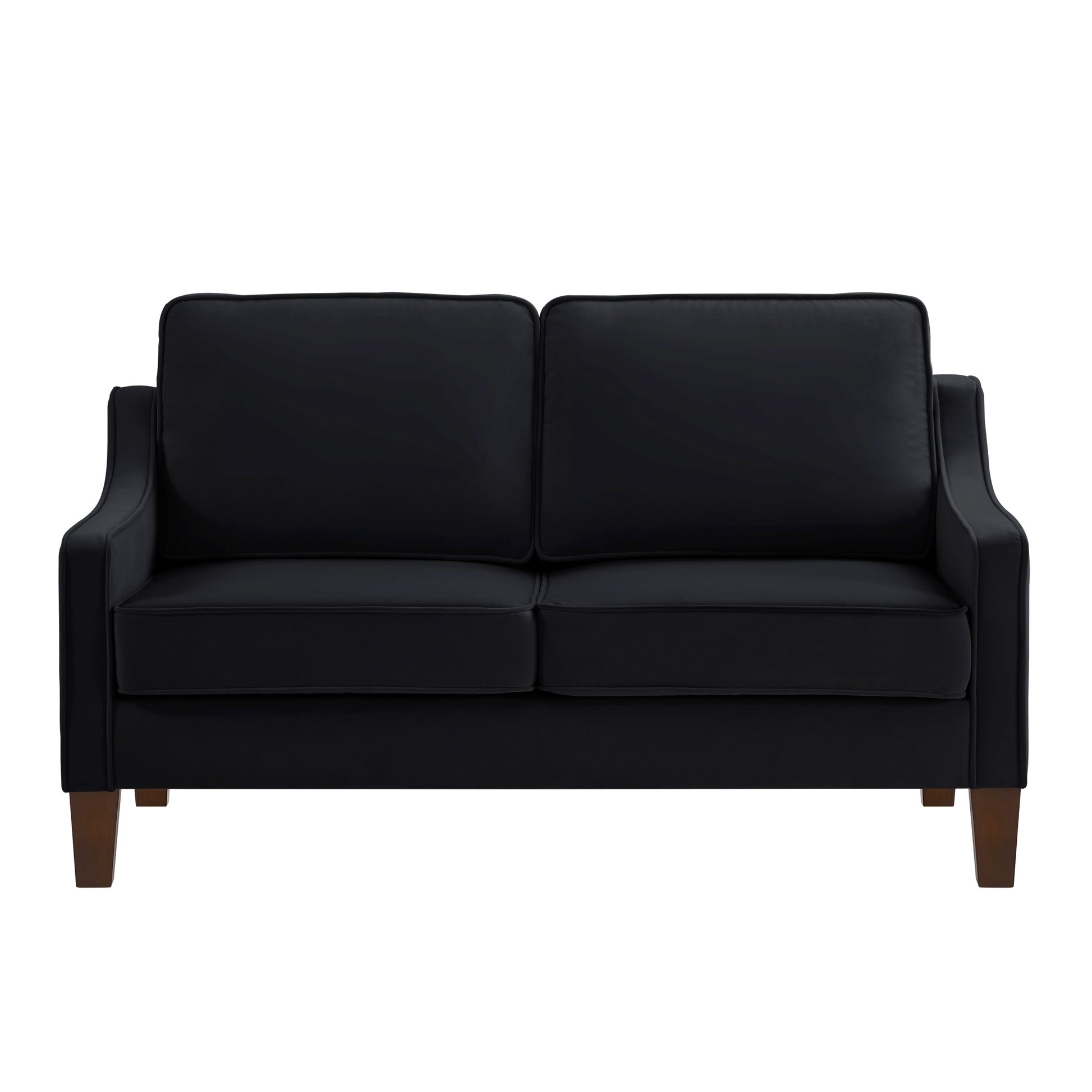 Modern Loveseat Sofa For Living Room, Upholstered Velvet Small Couch With Wooden Legs For Livingroom Bedroom, Black Black Espresso Velvet Wood Primary Living Space Medium Soft Cushion Back American Design Rubberwood Square Arms Foam Velvet 2 Seat
