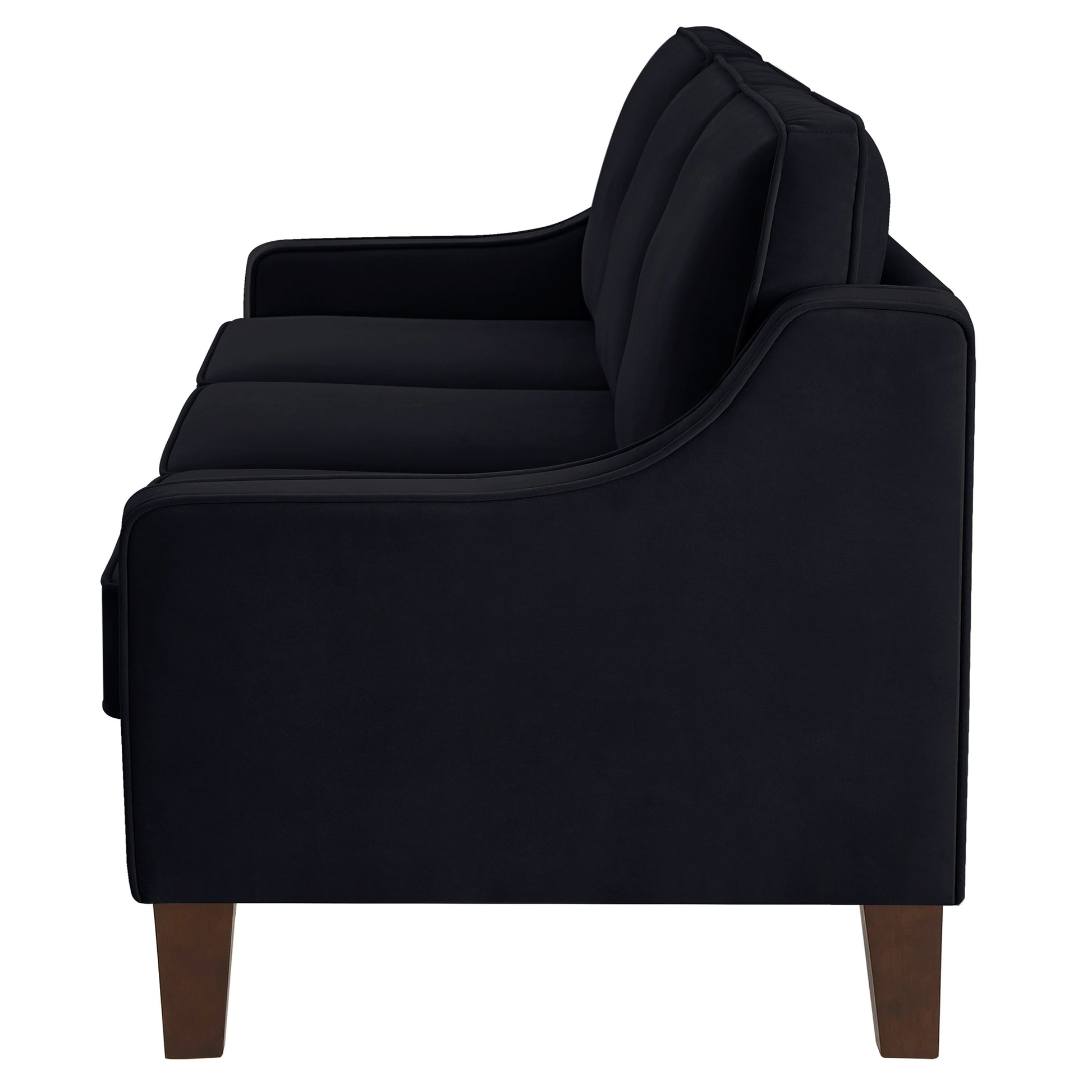 Modern 3 Person Seat Sofa Couch With Scooped Armrest Wood Legs,Upholstered Velvet 3 Seat Sofa With Removable Cushions For Livingroom Bedroom,Black Black Espresso Velvet Wood Primary Living Space Medium Soft Cushion Back American Design Rubberwood Square