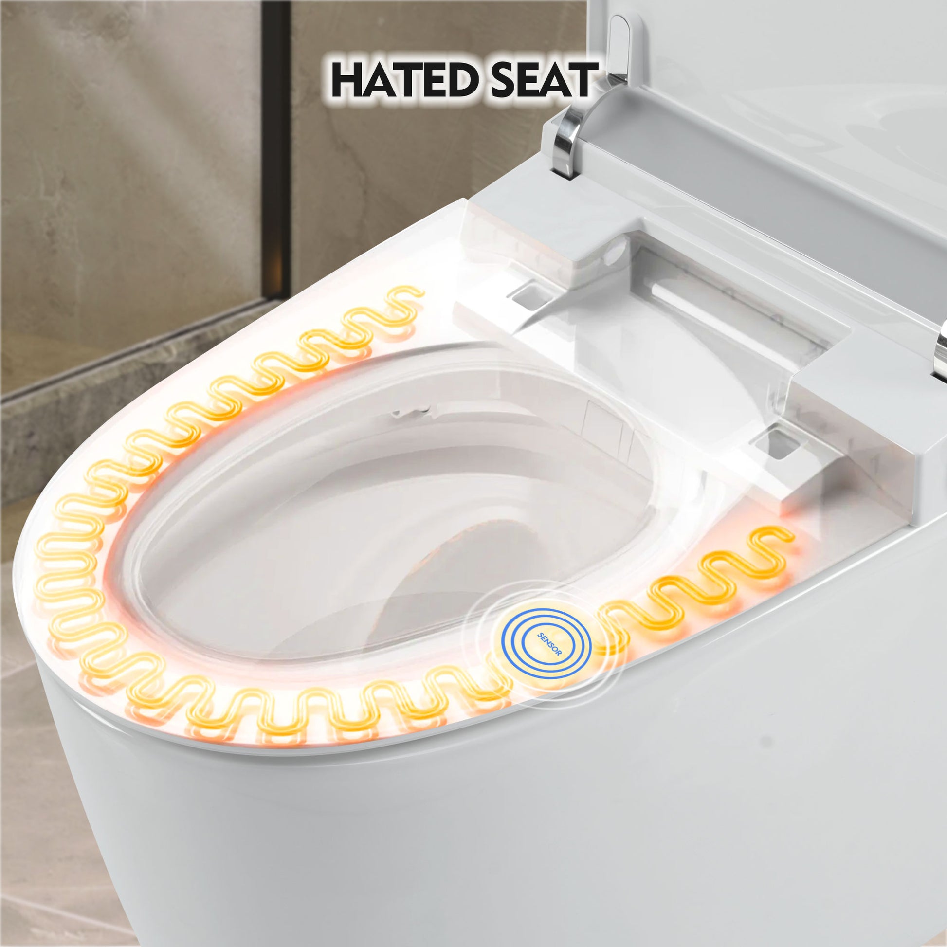 Heated Seat Smart Toilet, One Piece Toilet, Automatic Flush Tank Less Toilet Without Bidet, With Foot Sensor Flush, White Night Light, Knob Control, Power Outage Flushing, Soft Close Cover,White White Ceramic