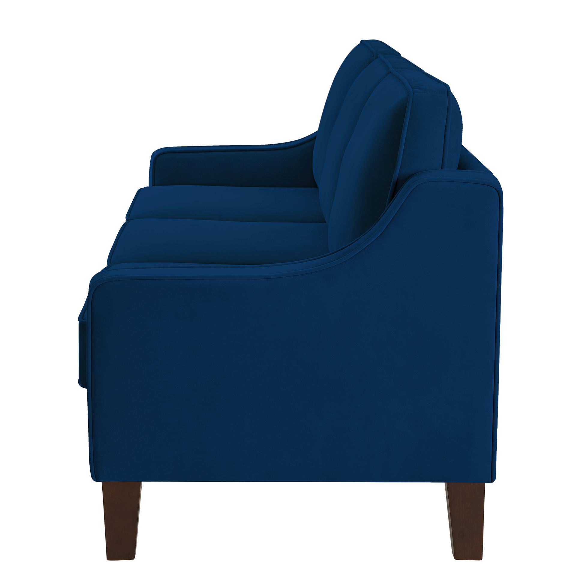 Modern 3 Person Seat Sofa Couch With Scooped Armrest Wood Legs,Upholstered Velvet 3 Seat Sofa With Removable Cushions For Livingrooom Bedroom,Navy Navy Espresso Velvet Wood Primary Living Space Medium Soft Cushion Back American Design Rubberwood Square