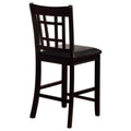 Black And Espresso Lattice Back Counter Height Stools Set Of 2 Solid Brown Espresso Dining Room Foam Spot Clean Transitional Rubberwood Open Back Foam Faux Leather