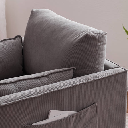 29.5 "W Modern Fabric Decorative Chair Armchair Upholstered Reading Chair Single Sofa Casual Club Chair With Solid Wooden Feet And 2 Pillow, For Living Room, Bedroom, Bed Room, Office, Corduroy Fabric Grey Foam Corduroy