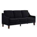 Modern 3 Person Seat Sofa Couch With Scooped Armrest Wood Legs,Upholstered Velvet 3 Seat Sofa With Removable Cushions For Livingroom Bedroom,Black Black Espresso Velvet Wood Primary Living Space Medium Soft Cushion Back American Design Rubberwood Square