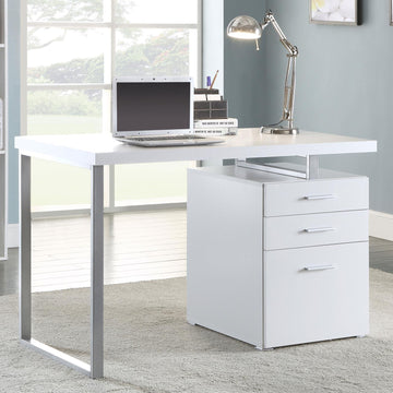 White 3 Drawer Reversible Office Desk White White Writting Desk Office Contemporary,Modern Rectangular Drawers Desk Wood Sled