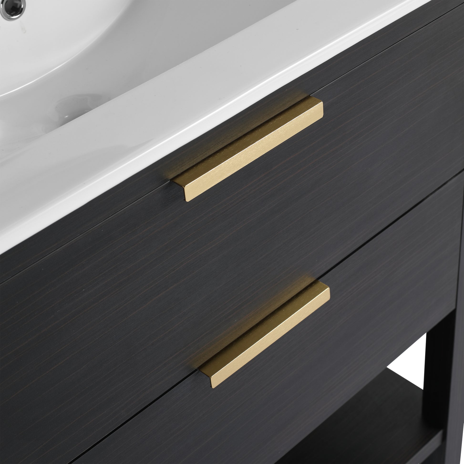 30 Inch Bathroom Vanity With Sink And 2 Soft Close Drawers, Golden Handle Bvb01030Bctg Bl9075B Black Chestnut Bathroom Modern Plywood