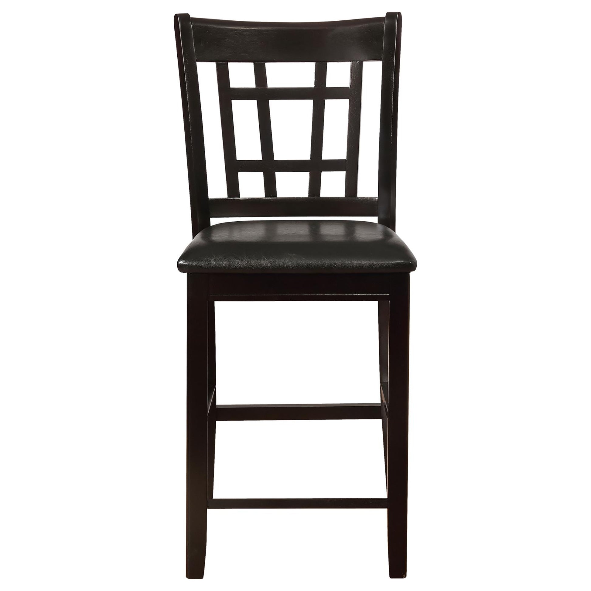 Black And Espresso Lattice Back Counter Height Stools Set Of 2 Solid Brown Espresso Dining Room Foam Spot Clean Transitional Rubberwood Open Back Foam Faux Leather