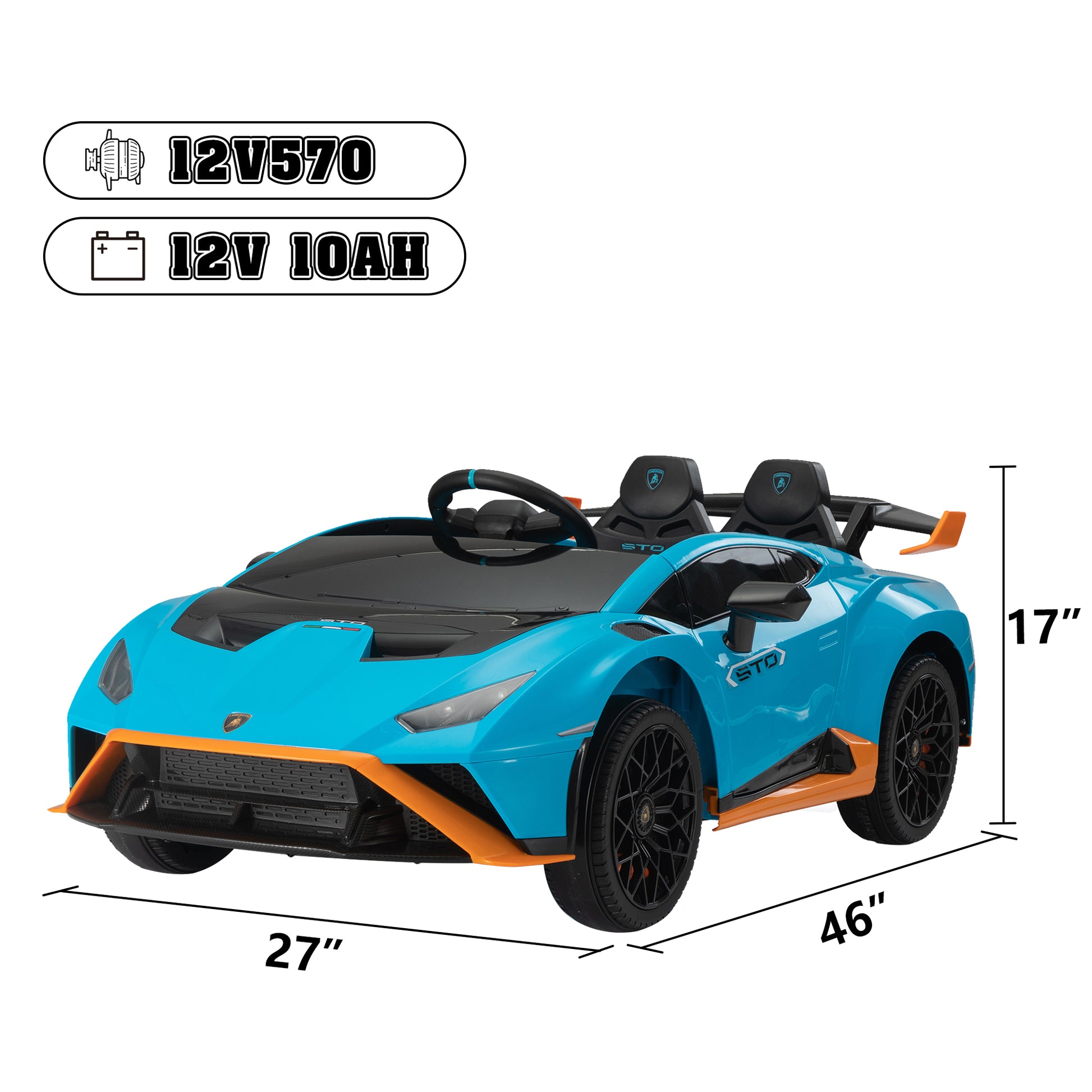 12V Battery Powered Ride On Car For Kids, Licensed Lamborghini, Remote Control Toy Vehicle With Music Player, Led Light, 2 Driving Modes Blue Polypropylene