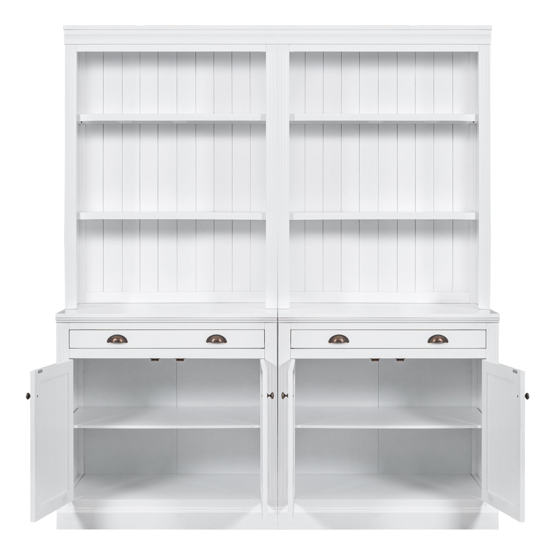 83.4"Tall Bookshelf Suite, Modern Bookcase Suite With Led Lighting,Doors And Drawers,2 Piece Set Storage Bookcase With Open Shelves For Living Room,Home Office,White White Solid Wood Mdf