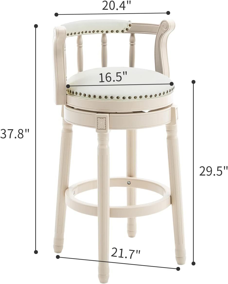 Bar Stools Seat Height 29.5'' Leather Wooden Bar Stools White Blue 1Pc Cream Blue Genuine Leather