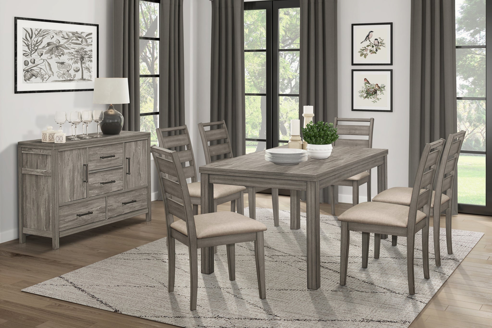 Weathered Gray Finish Rustic Style Dining Set 7Pc Table And 6 Side Chairs Set Padded Seat Transitional Wooden Furniture Wood Gray Seats 6 Wood Dining Room Rustic,Transitional 4 Leg Rectangular Dining Table With Chair Wood