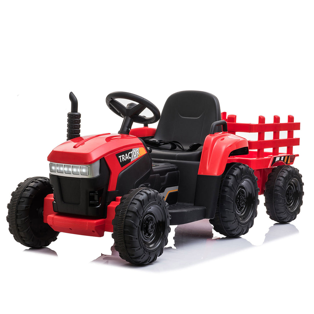 12V Kids Ride On Tractor With Trailer, Battery Powered Electric Car W Music, Usb, Music, Led Lights, Vehicle Toy For 3 To 6 Ages, Red Red Polypropylene