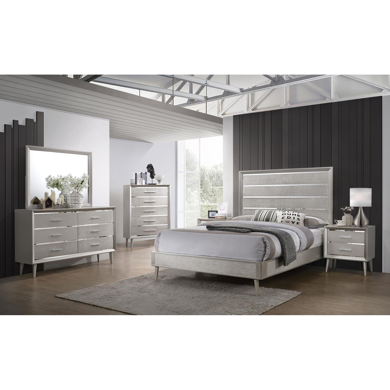 Metallic Sterling 2 Drawer Nightstand Silver Gray 2 Drawers Bedroom Drawer Storage Glam Rubberwood Felt Lined Drawers Wood