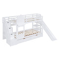 Twin Over Twin Castle Style Bunk Bed With 2 Drawers 3 Shelves And Slide White White Solid Wood