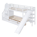 Twin Over Twin Castle Style Bunk Bed With 2 Drawers 3 Shelves And Slide White White Solid Wood