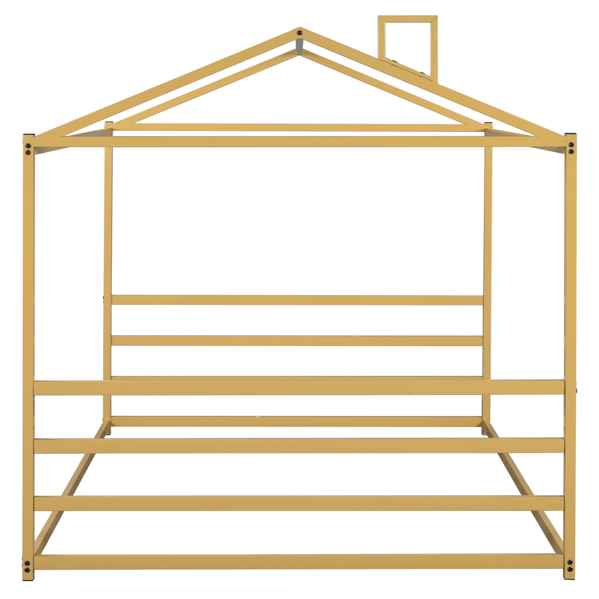 Metal House Shape Platform Bed, Gold, Queen Queen Gold Metal