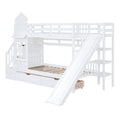 Twin Over Twin Castle Style Bunk Bed With 2 Drawers 3 Shelves And Slide White White Solid Wood