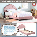 Upholstered Twin Size Platform Bed For Kids, Wooden Bed Frame With Slatted Bed Base, No Box Spring Needed, Cute Bed Frame With Shell Design Headboard For Girls Boys Teens, Pink Box Spring Not Required Twin Pink Wood Kids Velvet Acacia Wood