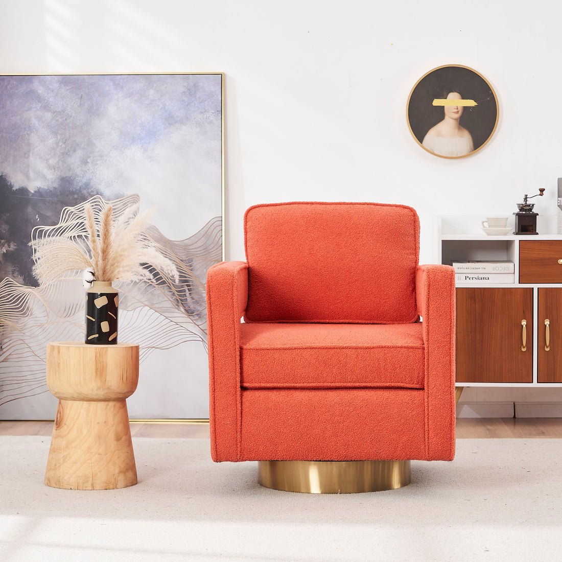 Swivel Barrel Chair For Living Room,360 Degree Swivel Club Modern Accent Single Sofa Chair, Small Leisure Arm Chair For Nursery, Hotel, Bedroom, Office Orange Primary Living Space Modern Faux Fur