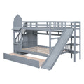 Full Over Full Castle Style Bunk Bed With 2 Drawers 3 Shelves And Slide Gray Gray Solid Wood