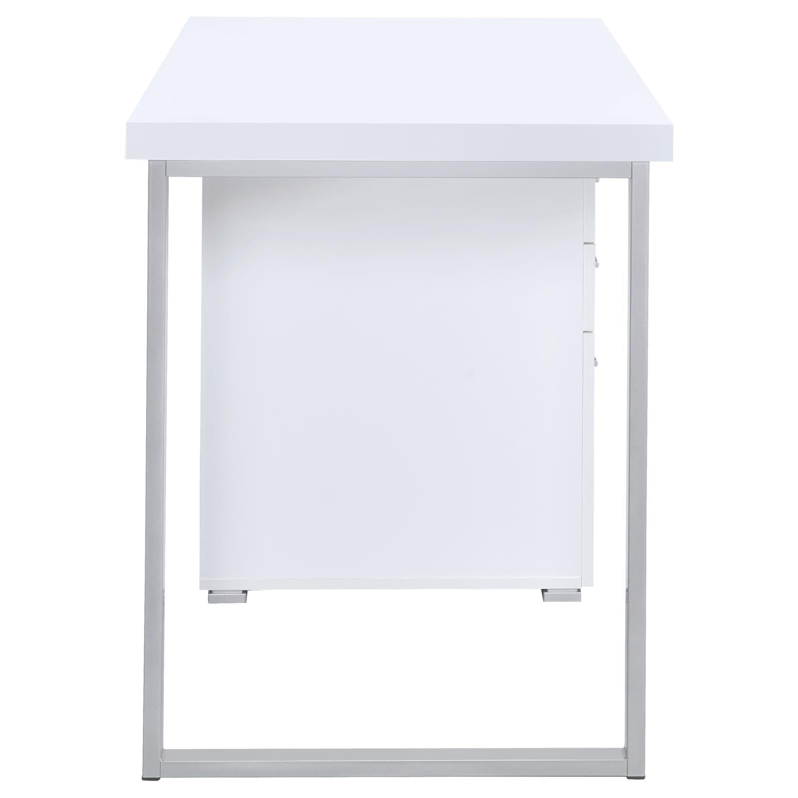 White 3 Drawer Reversible Office Desk White White Writting Desk Office Contemporary,Modern Rectangular Drawers Desk Wood Sled